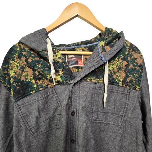 MODERN AMUSEMENT Button Down Camo & Faded Black Hooded Flannel Shirt Size XL - Picture 3 of 4