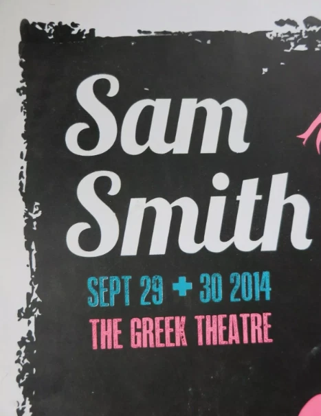 Póster serigrafiado artístico raro/único de Sam Smith del espectáculo de teatro griego de 2014  Foto 2 de 4