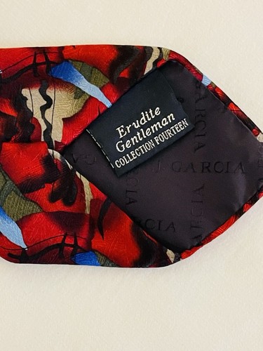 J. GARCIA Necktie 100% Silk Tie Abstract Burgundy Blue Black Gray - Picture 3 of 4