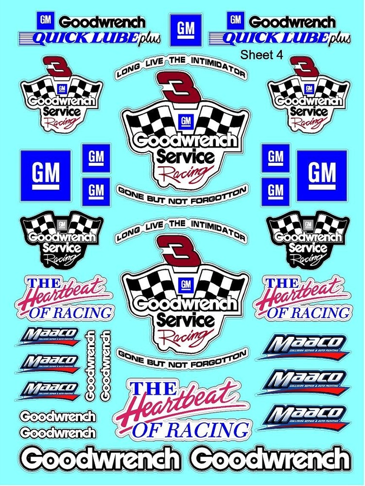 WHITE VINYL RACING Sticker Sheet 4 HURTZ-R/C MODEL Die-cut -Decals 1/8 -1/10