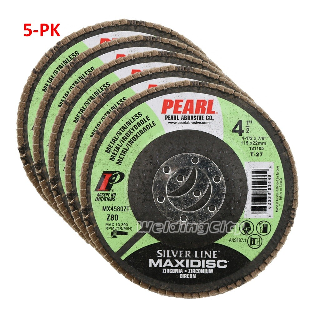 5-PK Pearl Abrasive MX45120ZT Maxidisc Flap Disc Silver-Line
