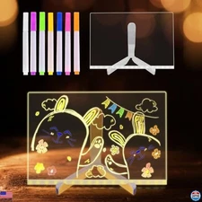 7-Color LED Acrylic Note Board, Light Up Dry Erase Message Board for Kids