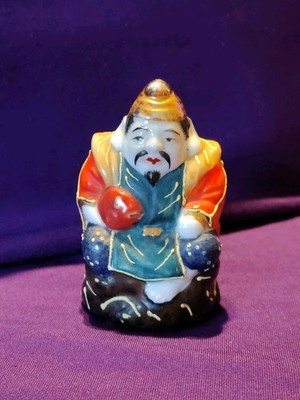 Japanese Kutani-Style Ebisu God of Good Fortune   Miniature Porcelain Figurine