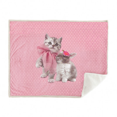Plaid Caleffi Pink Katze Kaninchen Fleecedecke 130x160 cm Gewicht 460 gr/qm