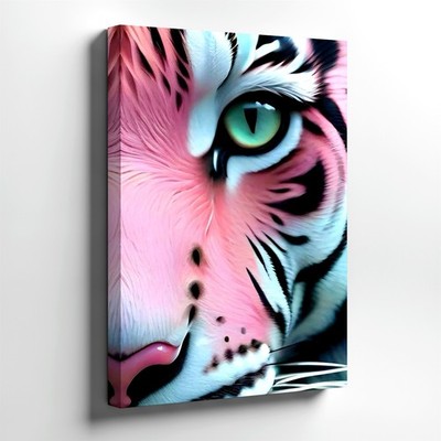 Wall Art Pink White Tiger Face Close Up Animal Home Gallery Poster Bedroom Print