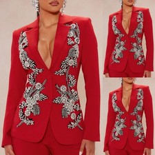 Red Women's Suits Beading Modern Ladies Outfit Dinner Diamond Prom Party Coat