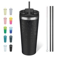 Isolierter Edelstahl Becher 22Oz Mit Deckel & Strohhalm, Schwarz Leopard