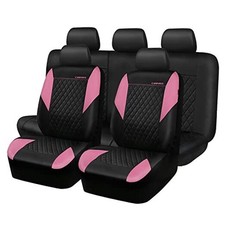 CAR PASS Pink Leather Seat Full Set Front and Rear Black and Pink