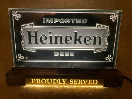 Heineken Beer Lighted Sign Bartop Bar Cash Register Works 10” X 7” Vintage