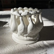 Vintage Lenwile Ardalt White Ducks In A Row (Circular) Vase or Planter