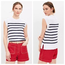 LOFT Striped Sleeveless Sweater Tee in Navy and White - Size XS