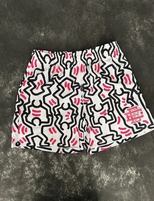 Eric Emanuel Keith Haring Shorts Mens XL White Mesh Pink Athletic Basketball