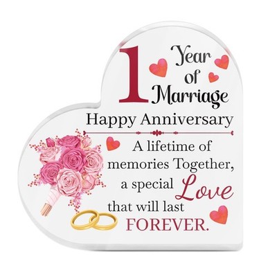 1 Jahr Ehe Happy Anniversary herzförmiger Block Acryl Plakette Geschenk