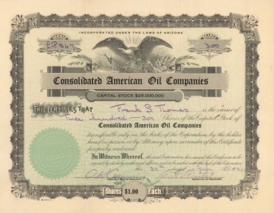 Consolidated American Oil Companies - Stock Certificate - Oil Stocks and Bonds