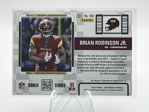 Brian Robinson Jr #d/49 Rookie Playoff Ticket Auto 2022 Panini Contenders #106 - Picture 5 of 7