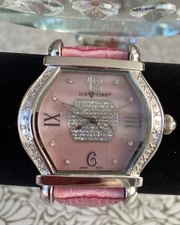 Luxury Working Ice Time Women Large Pink Leather Watch IcedGenuineDiamonds F1 