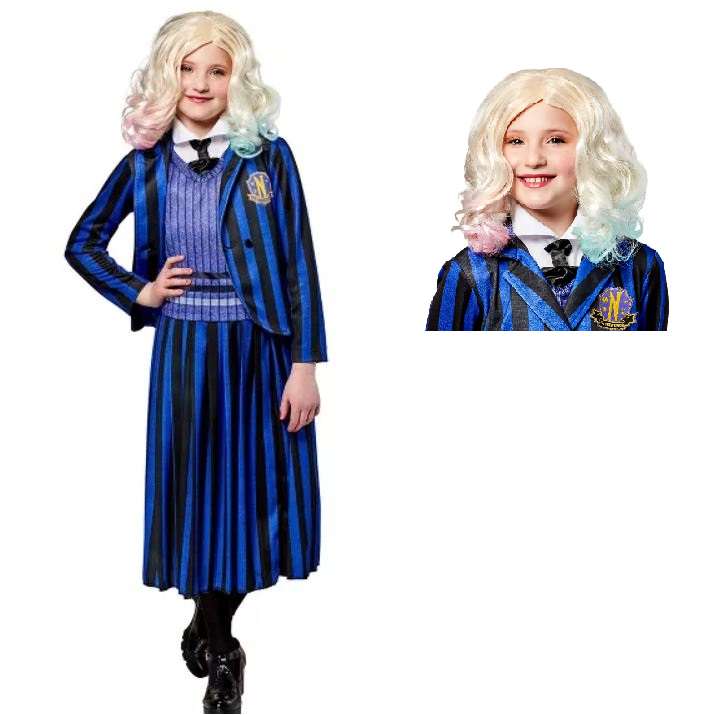 Wednesday Enid Sinclair Halloween Costume 7/8 School Uniform & WIG