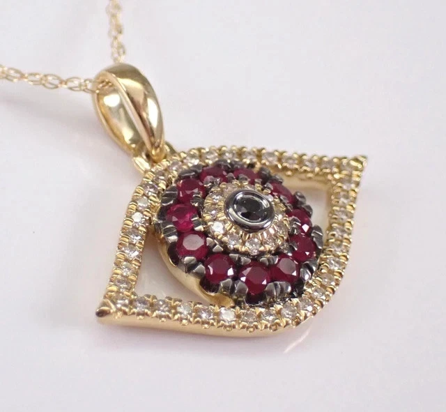 0.40Ct Round Cut Lab-Created Pink Ruby Evil Eye Pendant 14K Yellow Gold Plated - Image 2 of 4
