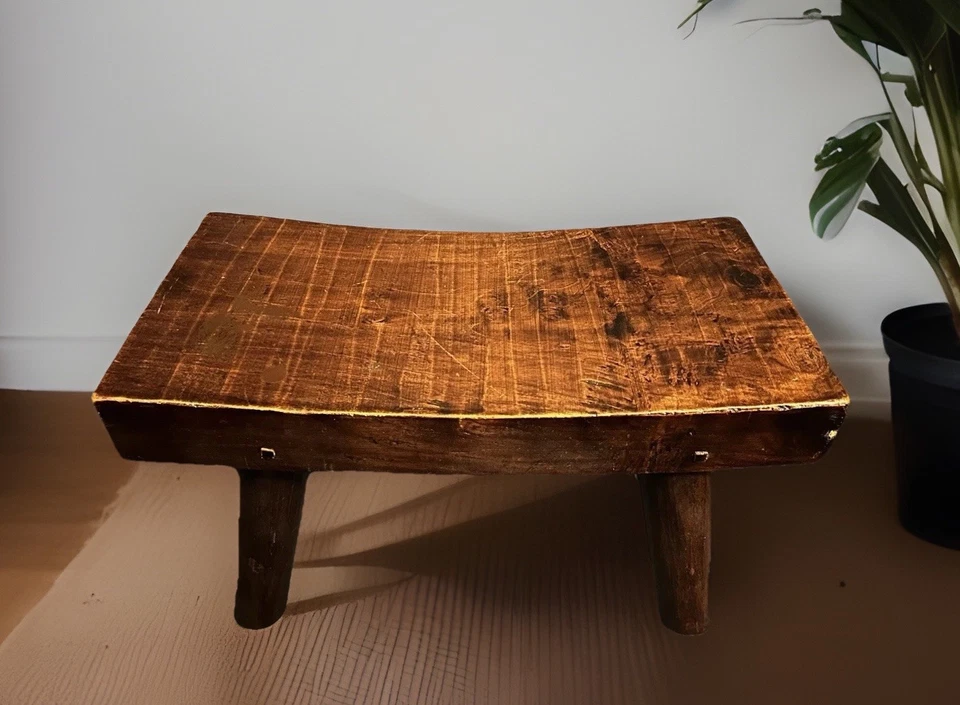 1982 David Smith & Co Artisan Handcrafted Java Wood Stool 15.5x8.25x10 Indonesia - Image 3 of 4