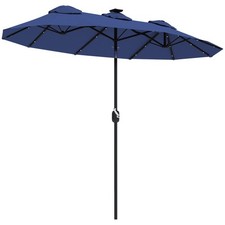 Navy Double-Sided Umbrella: 9.7', Solar 36LED, 45  Tilt, Crank