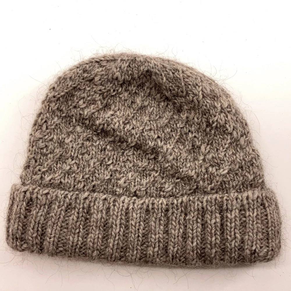 All Over Pattern Gray Knit Winter Cap Rib Cuff Fleece Headband Lining