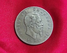 5 Lire Vittorio Emanuele II 1876 R Argento 900/1000 con Errore di Conio