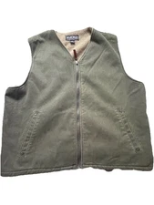 Vintage Woolrich Mens Green Canvas Sherpa Lined Vest Outdoor Workwear EUC XL