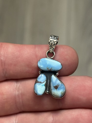 STERLING SILVER NATIVE AMERICAN SW GOLDEN HILLS TURQUOISE CLUSTER PENDANT .925 - Picture 5 of 10