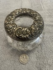 Vintage Cut Glass Vanity Jar w/ Ornate Silver-Plated Floral Lid – Antique Style