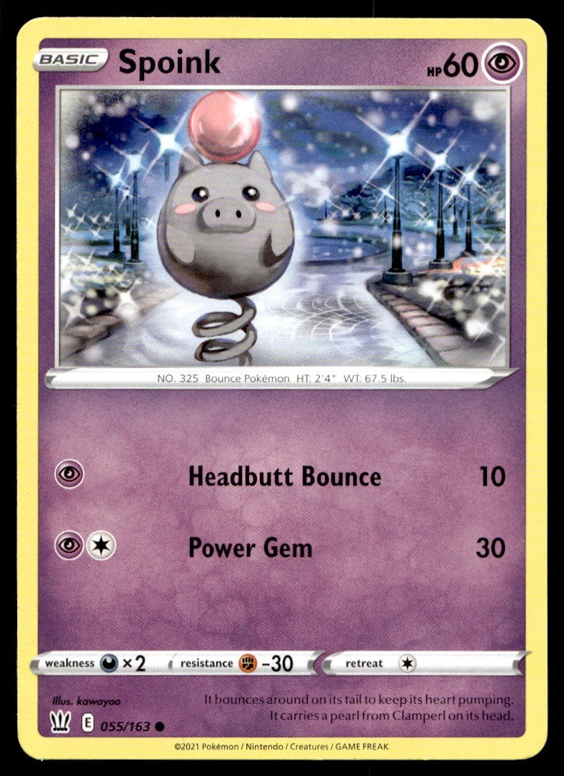 Spoink 55/163 Pokemon Card Battle Styles Common 60 HP Lightly Played H27