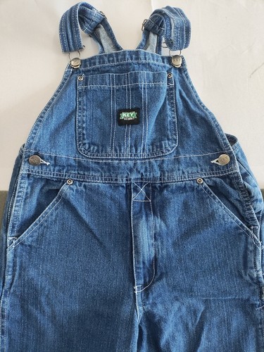 Key Bib Overalls Youth Size 12 Blue Denim Carpenter Pockets Kids For Boy Or Girl - Picture 3 of 6