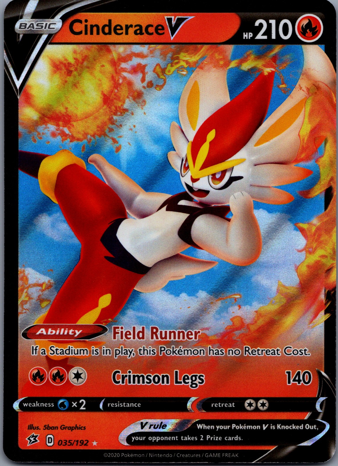 Cinderace V 35/192 Rebel Clash Holo Rare V NM