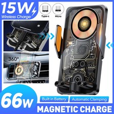 66W/15W Wired/Wireless Car Phone Charger Auto Clamping Holder Mount 360 Rotating
