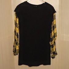 Zara Women's New Black Knit Dress Yellow Plaid Statement Sleeve Medium