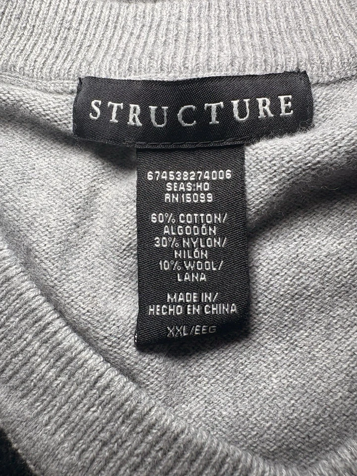 Men’s Structure XXL Argyle Sweater V-Neck Gray/Red/Black Classic Knit - Image 2 of 3