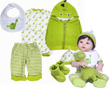 6Pcs Reborn Baby Doll Clothes 22 Inch Green Dinosaur Clothes for 17-22 Inch Reb