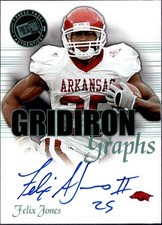 FELIX JONES RC 2008 PRESS PASS GRIDIRON GRAPHS ROOKIE ON CARD AUTO ARKANSAS. rookie card picture