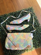 Vintage Naturalizer Pumps 8 AAAA Pastel Stained Glass Matching Purse Set USA