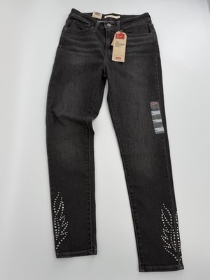 Levi s 721 High Rise Skinny Ankle Jeans Women s 4 W27 Black Studded Stretch