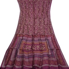 Vintage Purple Sarees 100 Pure Silk Floral Printed Sari 6YD Decor Craft Fabric