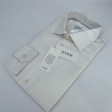 Eton Dress Shirt Mens L 16 - 41 White Self Striped Slim Woven Collared Button Up