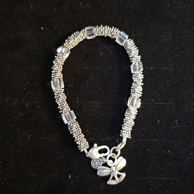 Sterling Silver Sitting Fairy Or Pixie Beaded Bracelet,  ele
