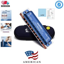 Harmonica Key of C, 10 Holes 008K Diatonic Mouth Organ with Blue Case, Standa...