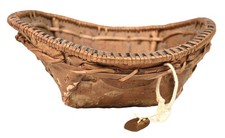 Athabascan Oval Birch Bark Basket   ca. 1890  Size 2.375" H x 5.625" L x 4.75" W