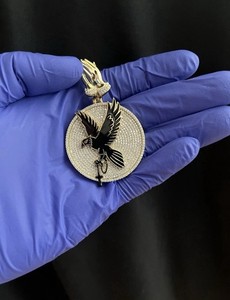Authentic VVS1/D Moissanite Eagle Pendant 14k Yellow Gold Plated 925 Sterling Silver 2’’