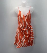 H&M Orange White Wrap Dress Spaghetti Straps Tank Women’s Size X-Small