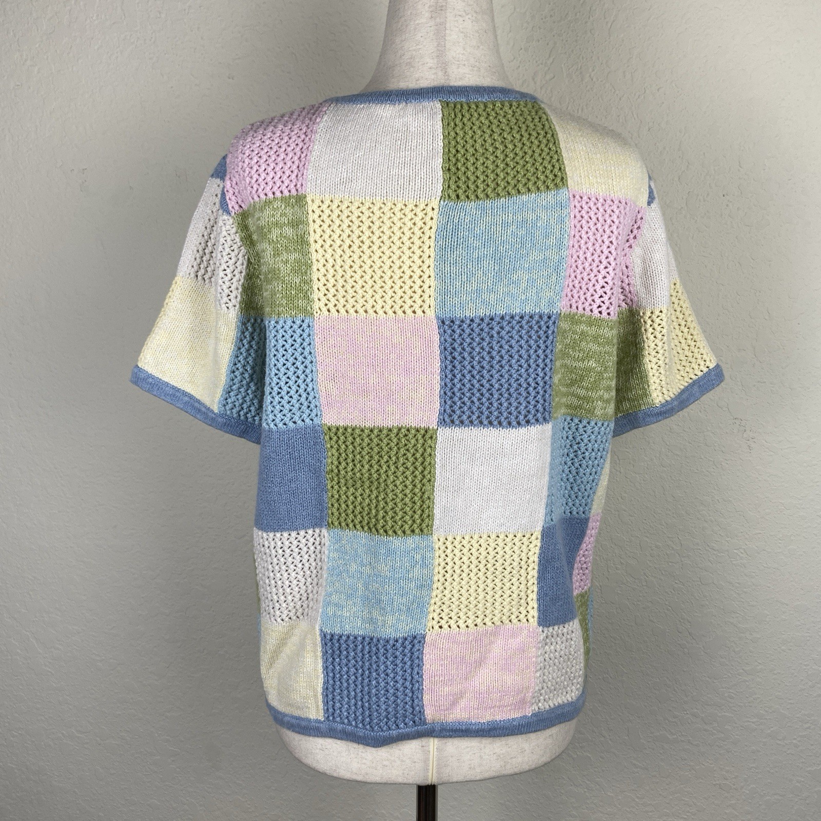 Vtg Christopher L Knit Top Patchwork Cottage Butt… - image 3