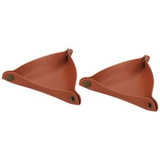 6" Leather Valet Tray, 2 Pack Catchall Holder Foldable Decorative Tray, Brown