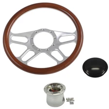 CJ Classics Steering Wheel 14" 9-Bolt 3-Spoke Slotted Half-Wrapped Walnut Woo...