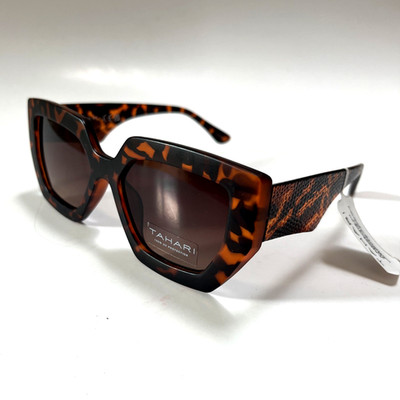 New TAHARI Frosted Animal Print  Geometric Sunglasses Brown Acetate Tortoise